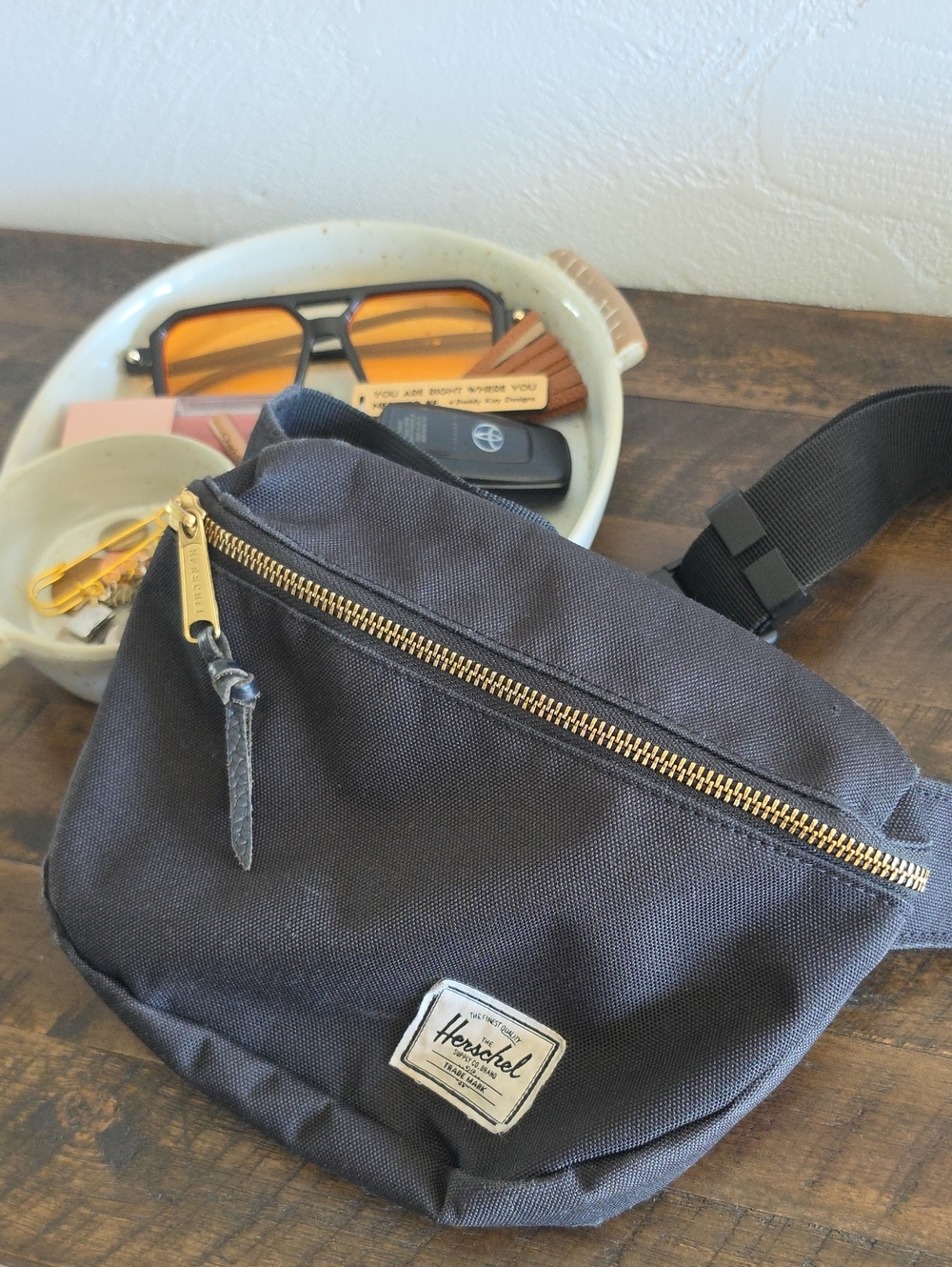 Black Waist Bag with Gold Zipper